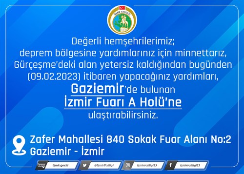 Deprem Yardımları, Gaziemir Fuar Alanı A Holü'nde Toplanacak 