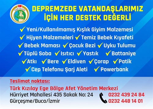 Depremzede Vatandaşlarımızın İhtiyaç Duyduğu Yardım Malzemeleri...