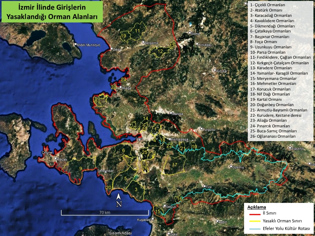İzmir İlinde Girişlerin Yasaklandığı Orman Alanları